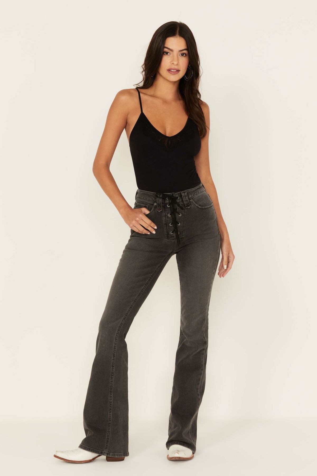 Twelve South Wash Down High Risin Lace Up Bootcut Jeans