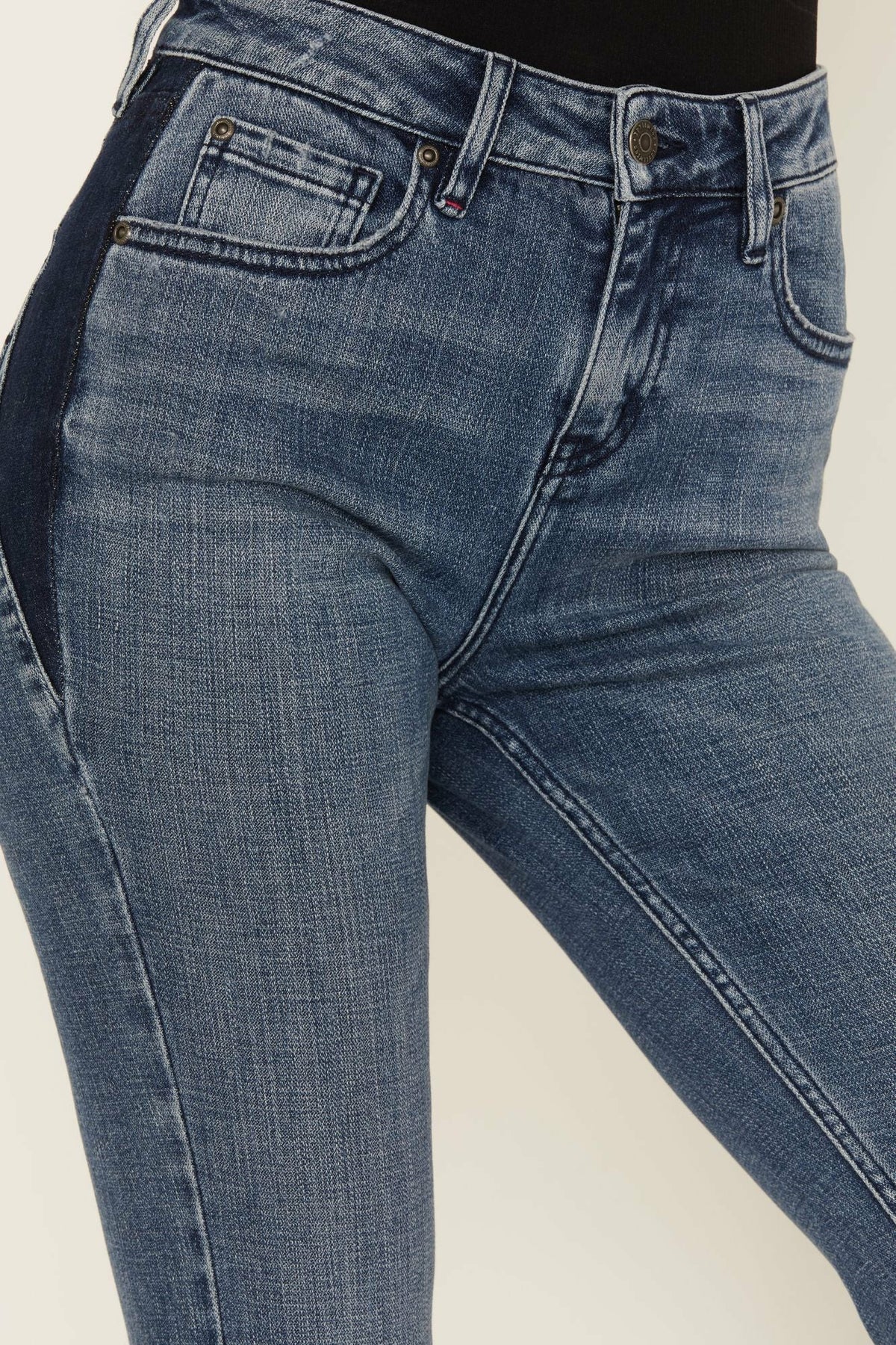 Barella Dark Wash Contrast Panels High Risin' Stretch Bootcut Jeans