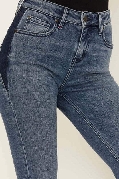 Barella Dark Wash Contrast Panels High Risin' Stretch Bootcut Jeans