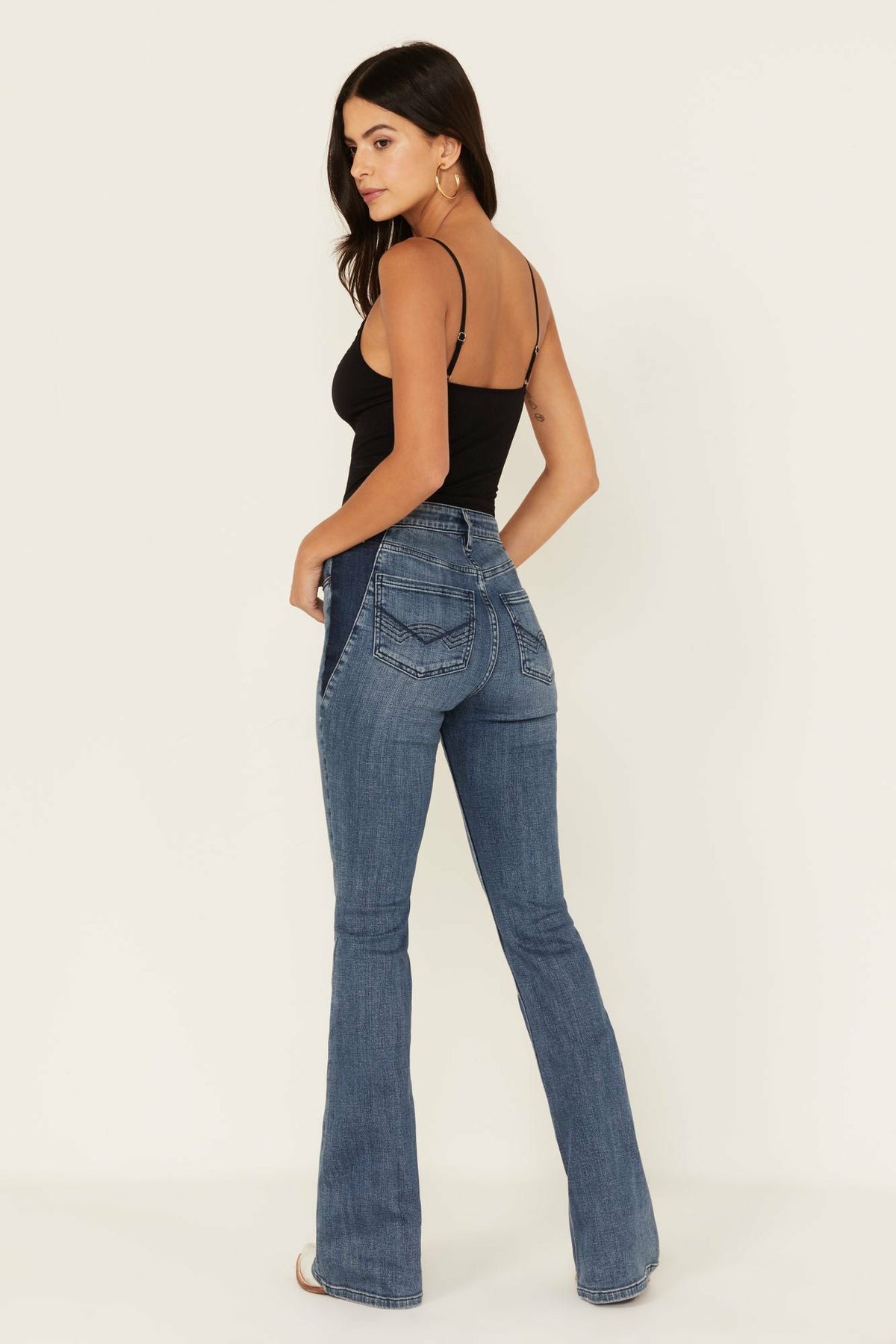 Barella Dark Wash Contrast Panels High Risin' Stretch Bootcut Jeans