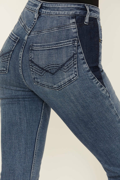 Barella Dark Wash Contrast Panels High Risin' Stretch Bootcut Jeans
