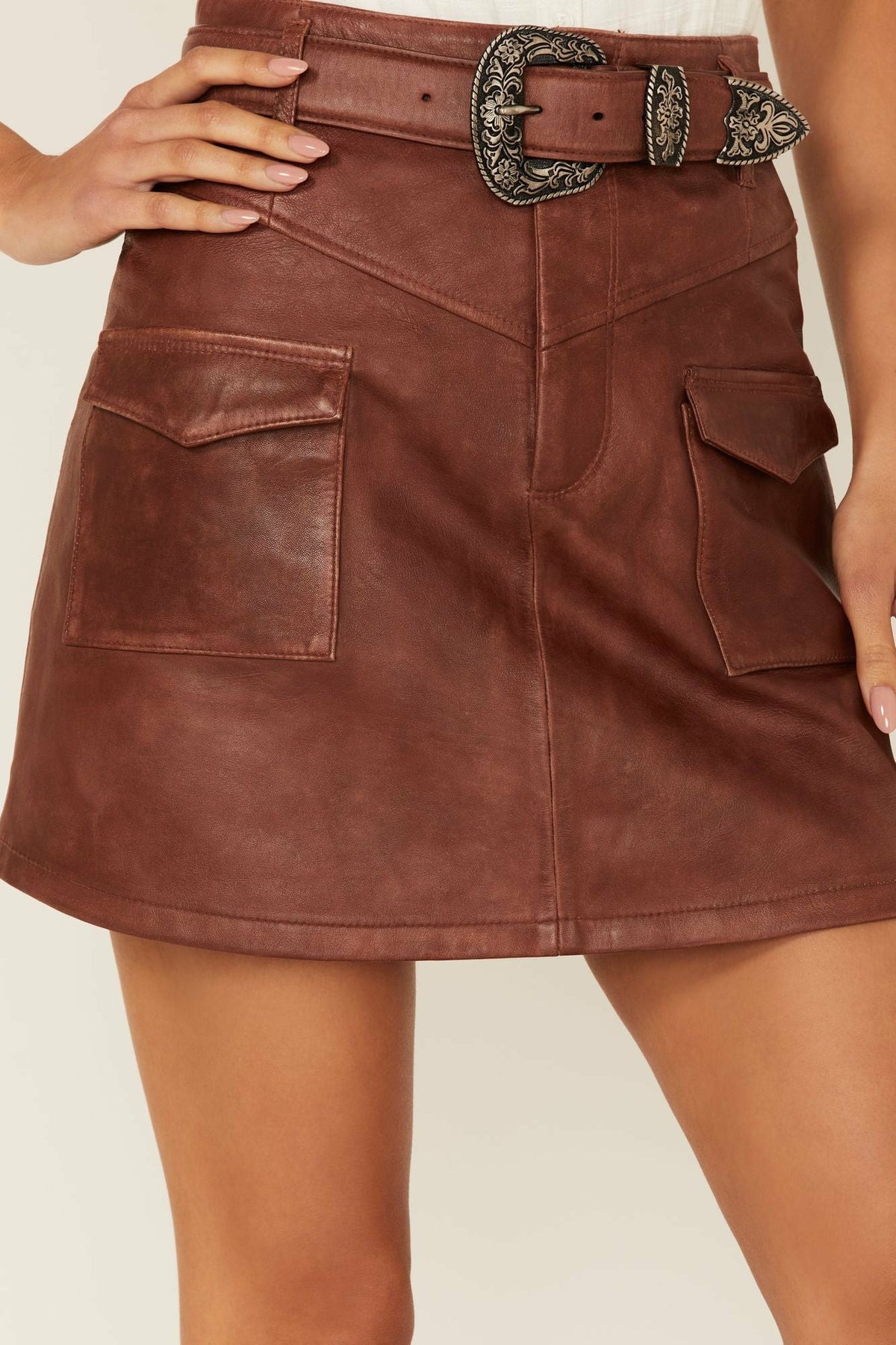 Western Belt Leather Mini Skirt