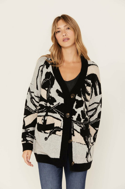 Alice Floral Abstract Cardigan Sweater
