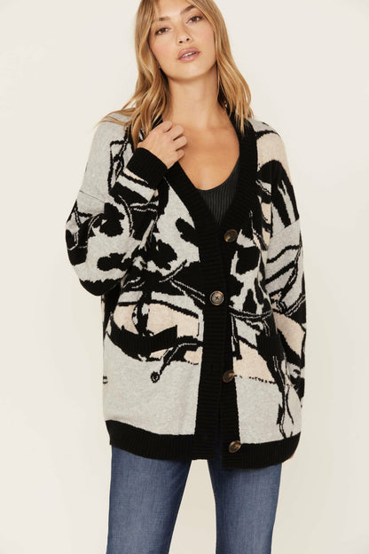 Alice Floral Abstract Cardigan Sweater