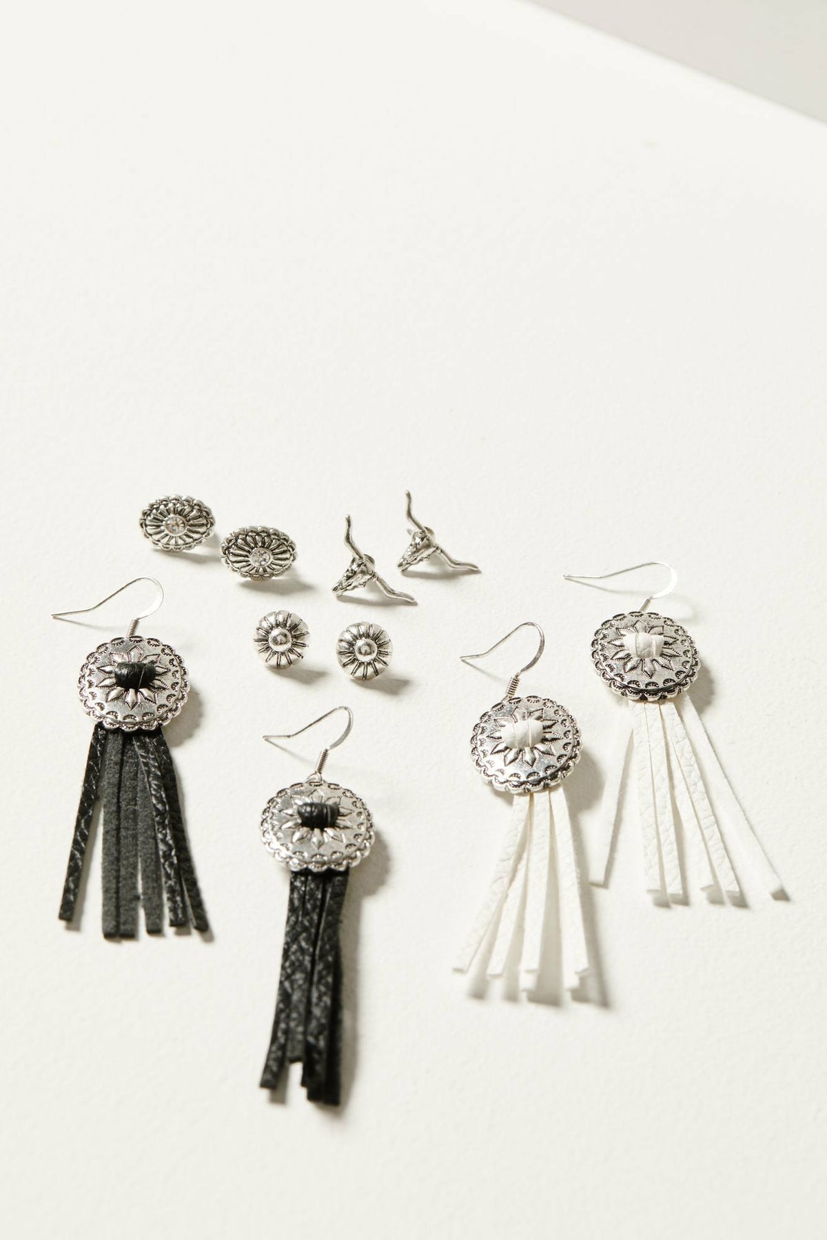 Decatur 5-piece Silver Concho & Tassel Earring Set