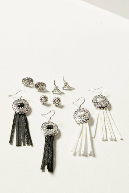 Decatur 5-piece Silver Concho & Tassel Earring Set