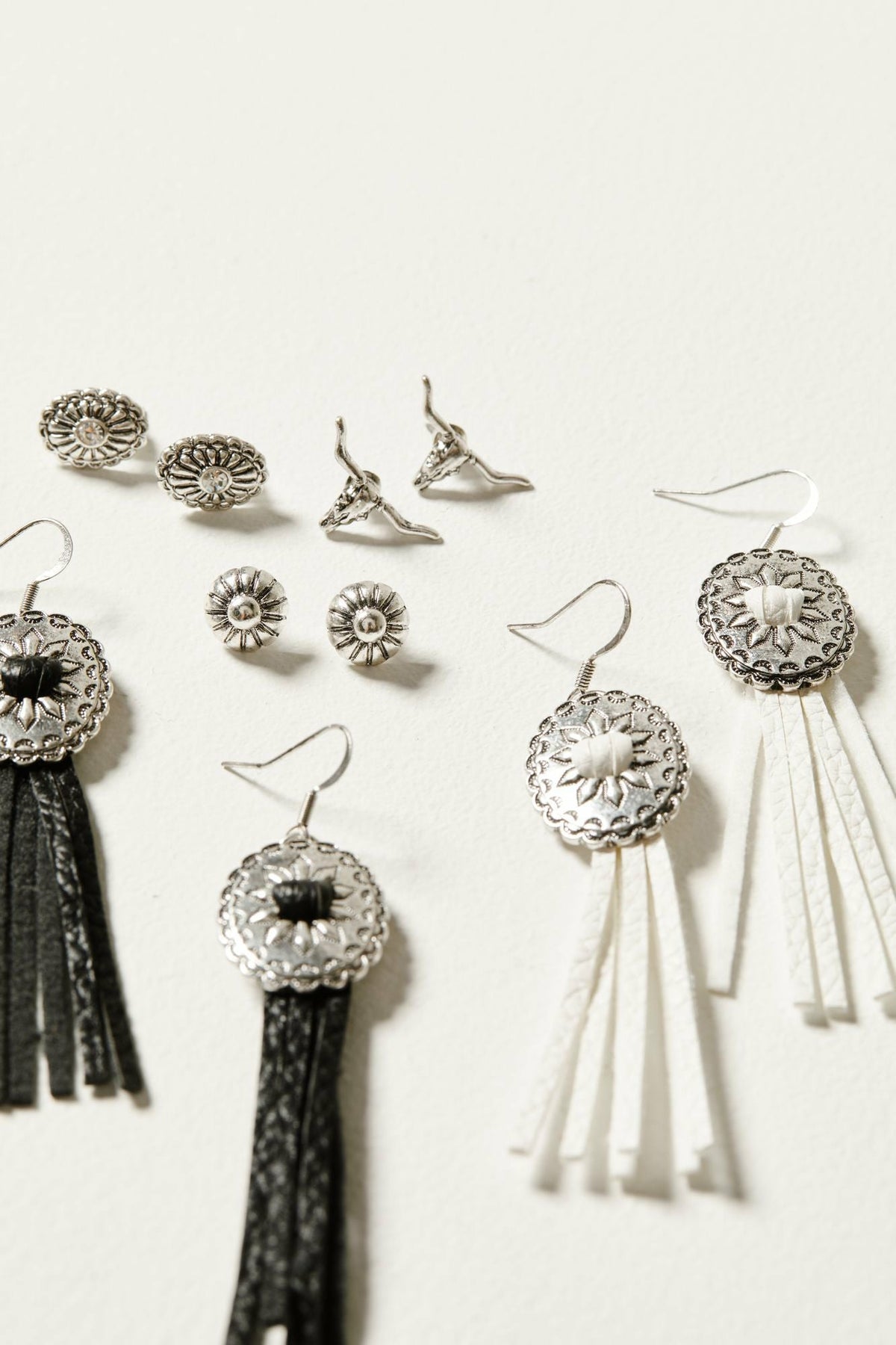 Decatur 5-piece Silver Concho & Tassel Earring Set