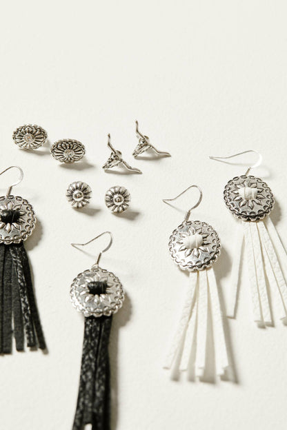Decatur 5-piece Silver Concho & Tassel Earring Set