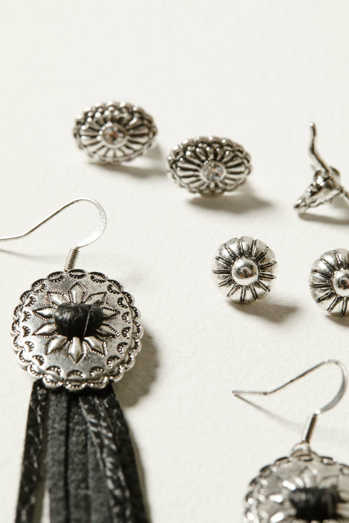 Decatur 5-piece Silver Concho & Tassel Earring Set