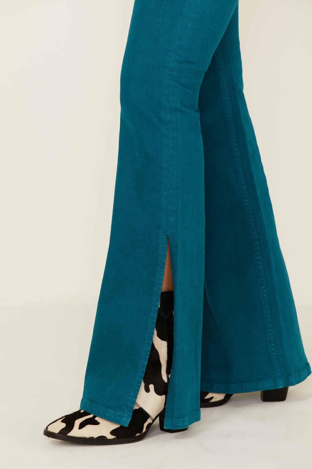 Teal Mid Rise Flare Jeans
