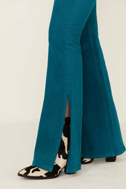Teal Mid Rise Flare Jeans