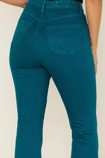 Teal Mid Rise Flare Jeans