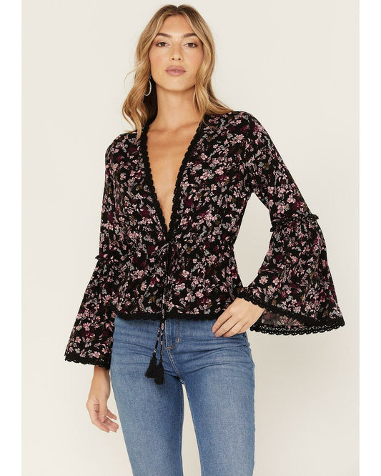 Fall For Me Floral Print Bell Sleeve Kimono