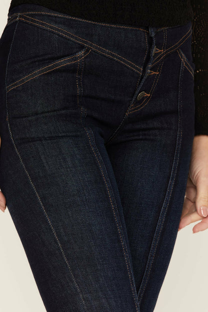 Hillsboro Dark Wash High Rise Seamed Outlaw Flare Jeans