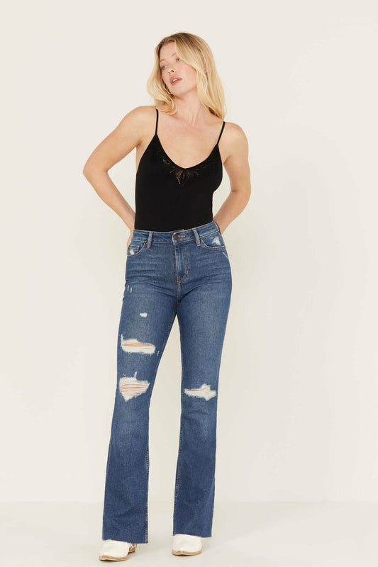 Navaho Dark Wash High Risin' Distressed Bootcut Jeans
