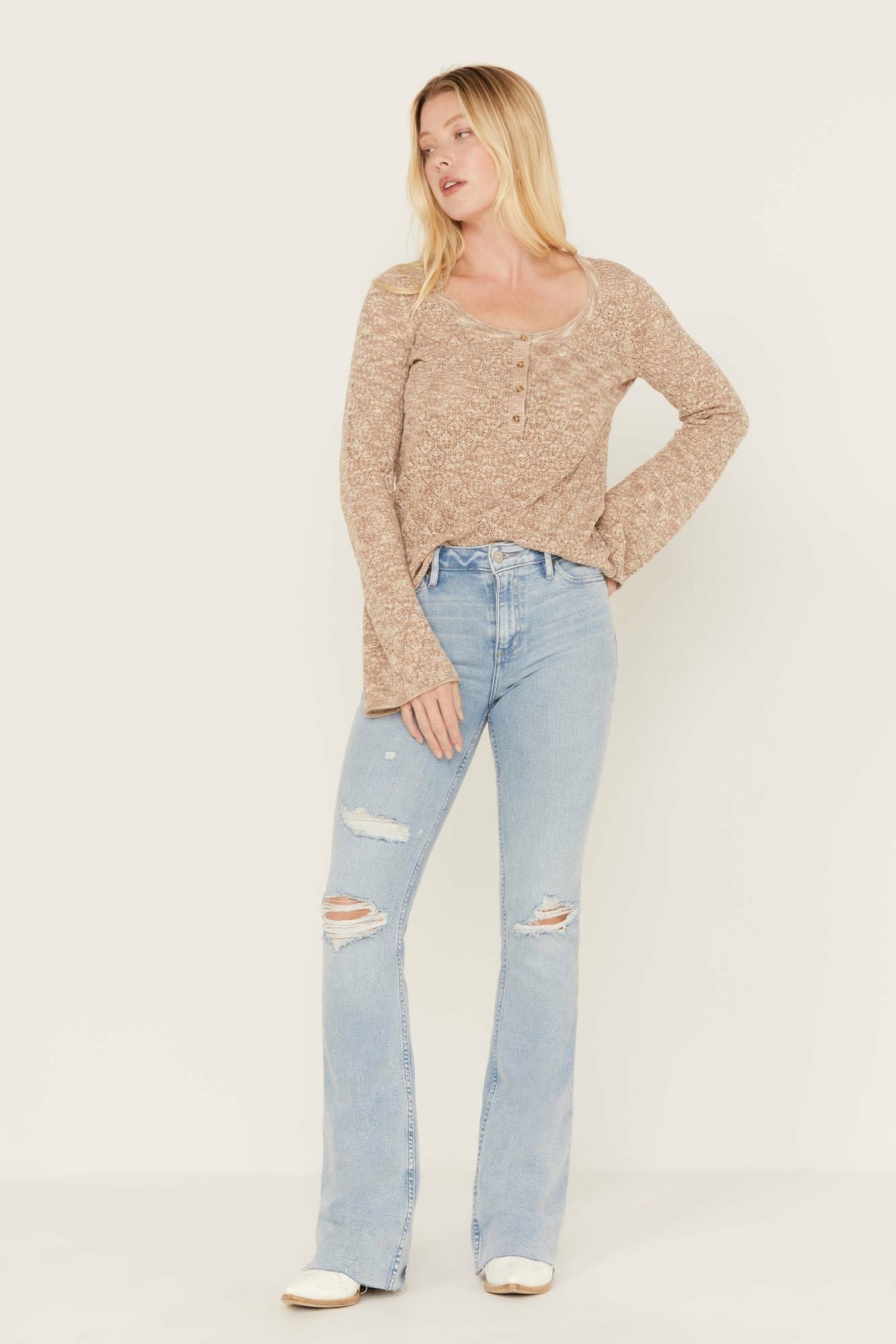Melbourne Medium Wash High Risin Distressed Bootcut Jeans