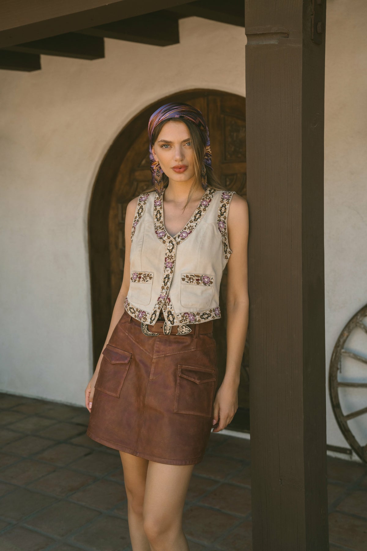 Embroidered Floral Suede Vest
