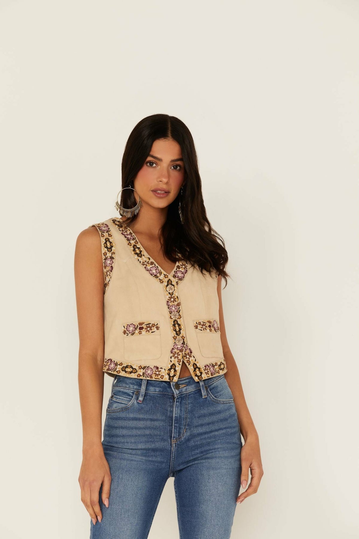 Embroidered Floral Suede Vest