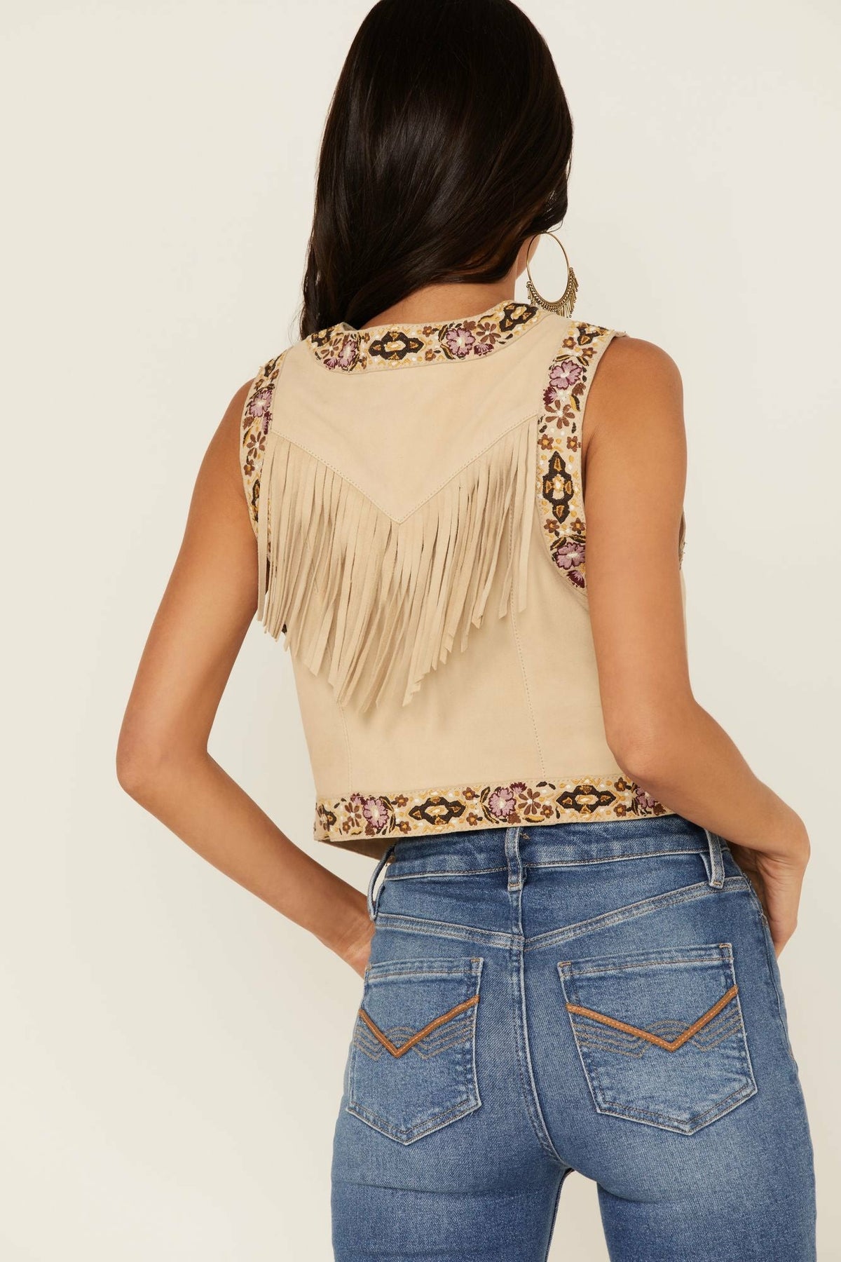 Embroidered Floral Suede Vest