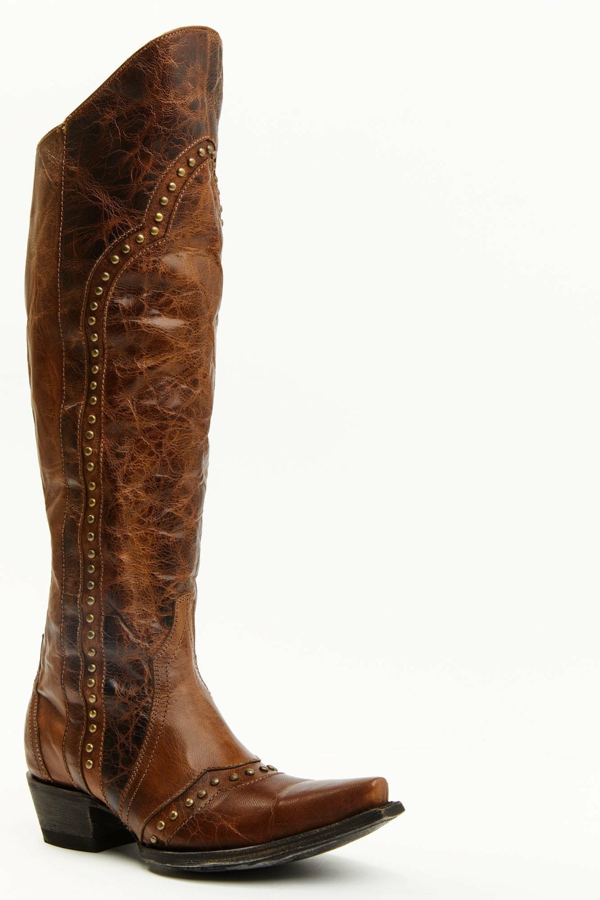 Straight Up Orix Goat Studded Leather Tall Western Boots - Snip Toe