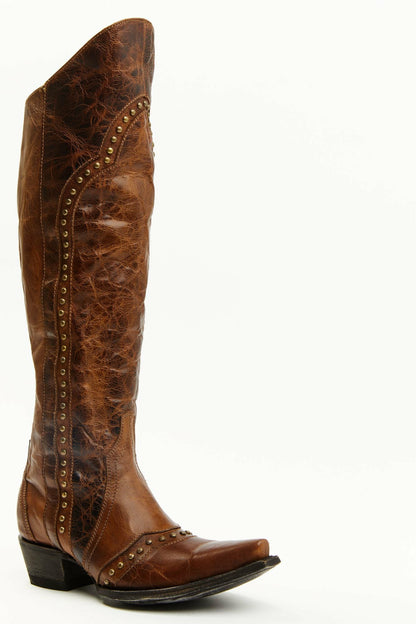 Straight Up Orix Goat Studded Leather Tall Western Boots - Snip Toe