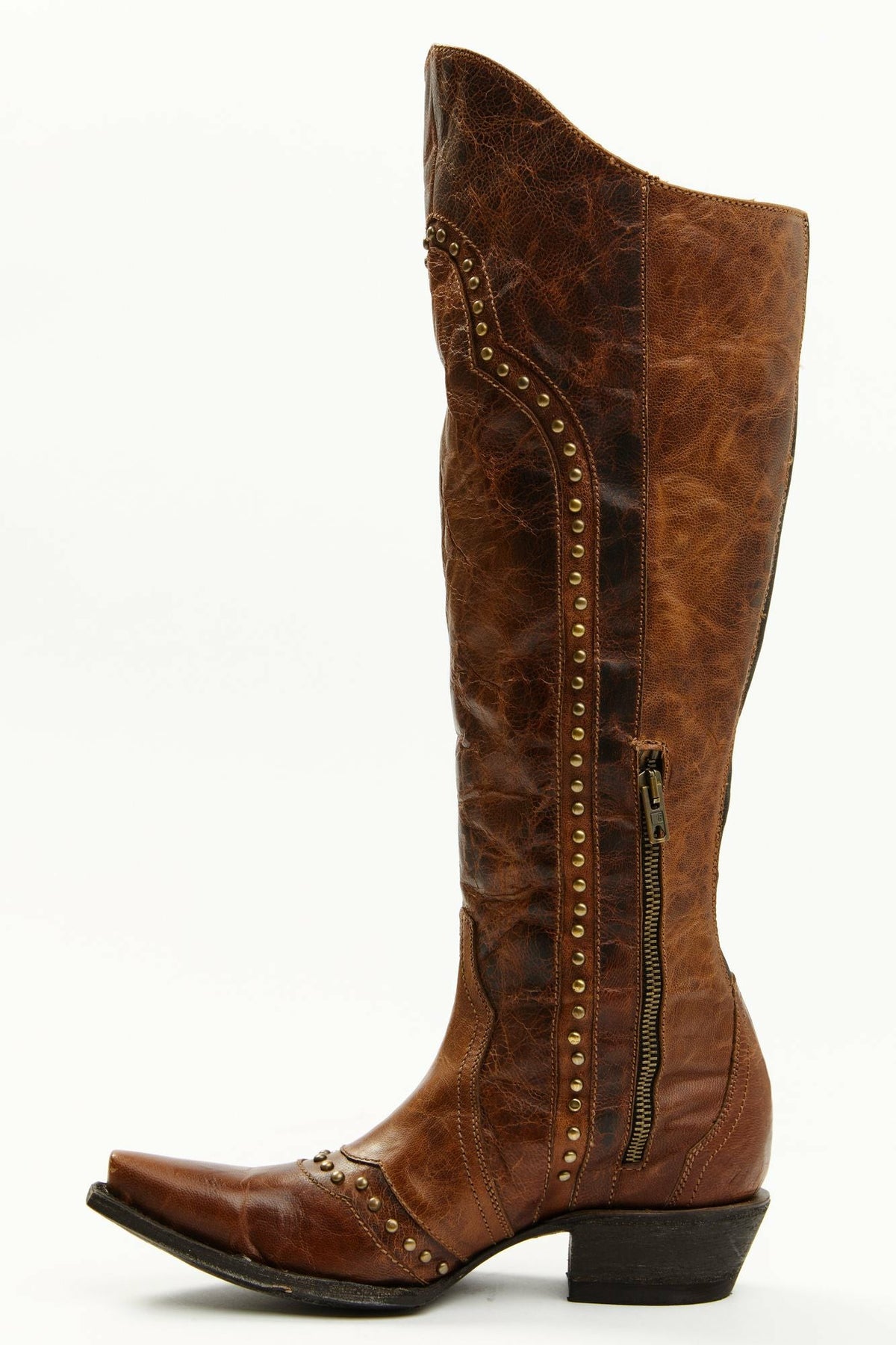 Straight Up Orix Goat Studded Leather Tall Western Boots - Snip Toe