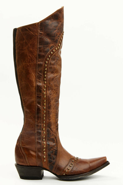 Straight Up Orix Goat Studded Leather Tall Western Boots - Snip Toe
