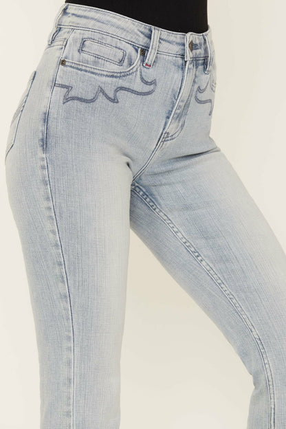 Darbi High Risin Western Stitched Flare Jeans