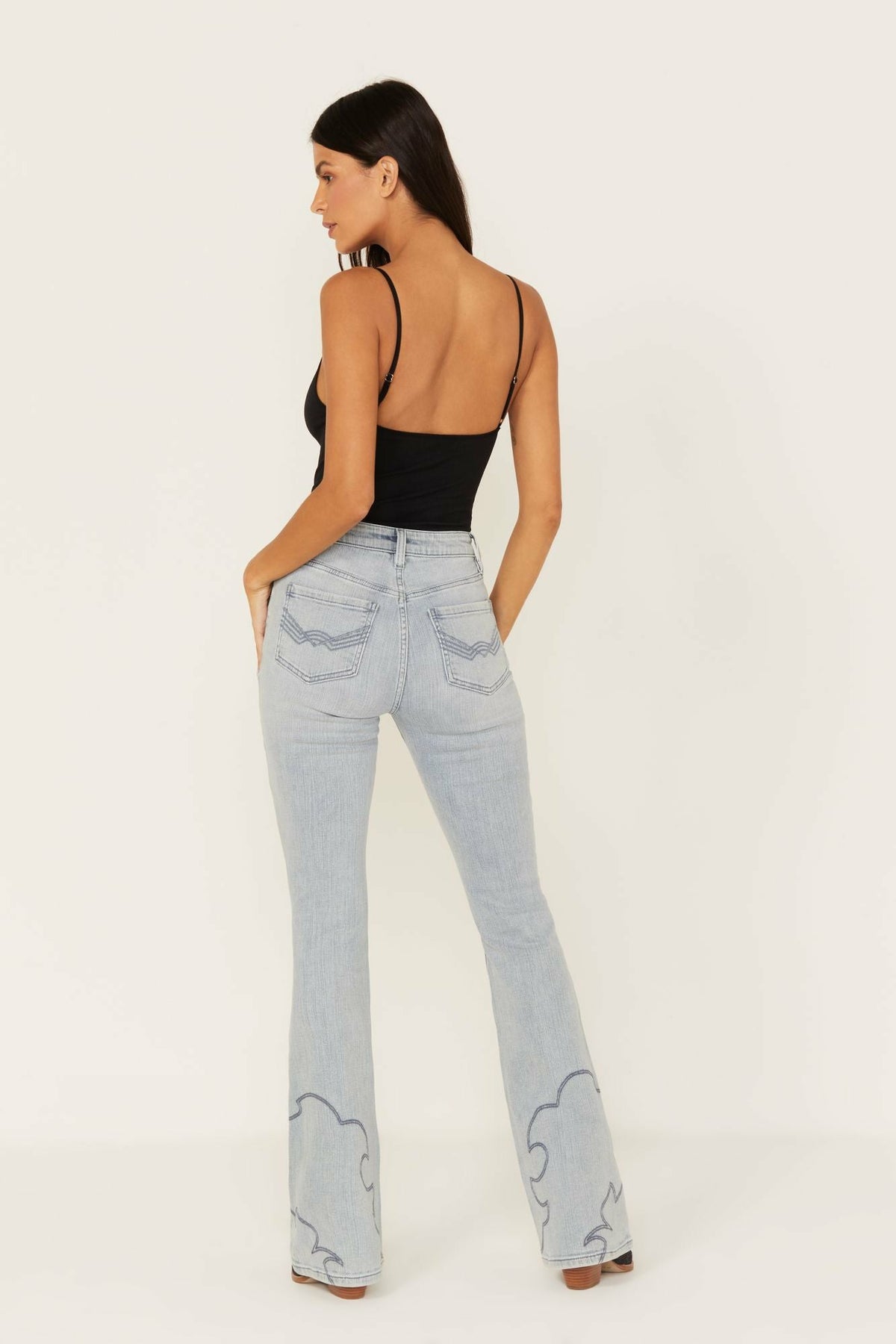Darbi High Risin Western Stitched Flare Jeans