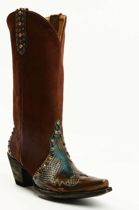 Leap Snake Suede Leather Western Boots - Snip Toe