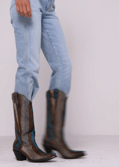 Strut Snake Print Leather Western Boots - Snip Toe