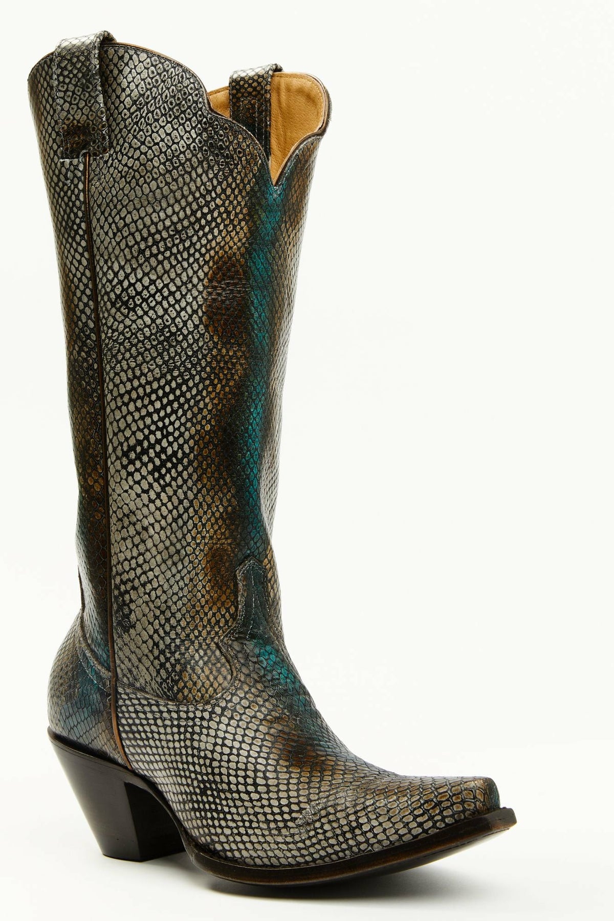Strut Snake Print Leather Western Boots - Snip Toe