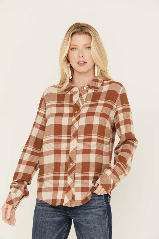 Woodlands Feather Light Plaid Western Top