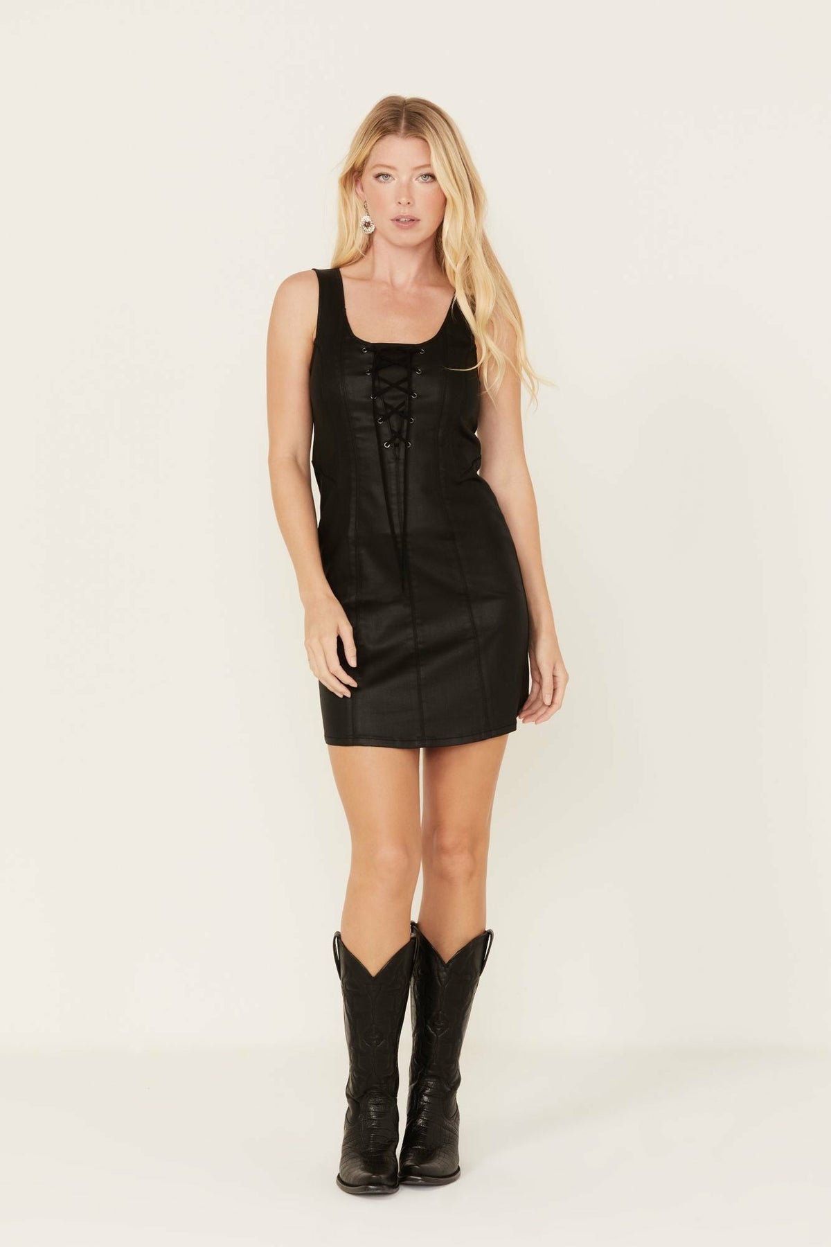 Bosley Midi Coated Lace Up Dress