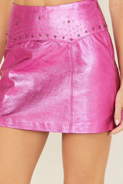 Show Stopper Studded Metallic Leather Skirt