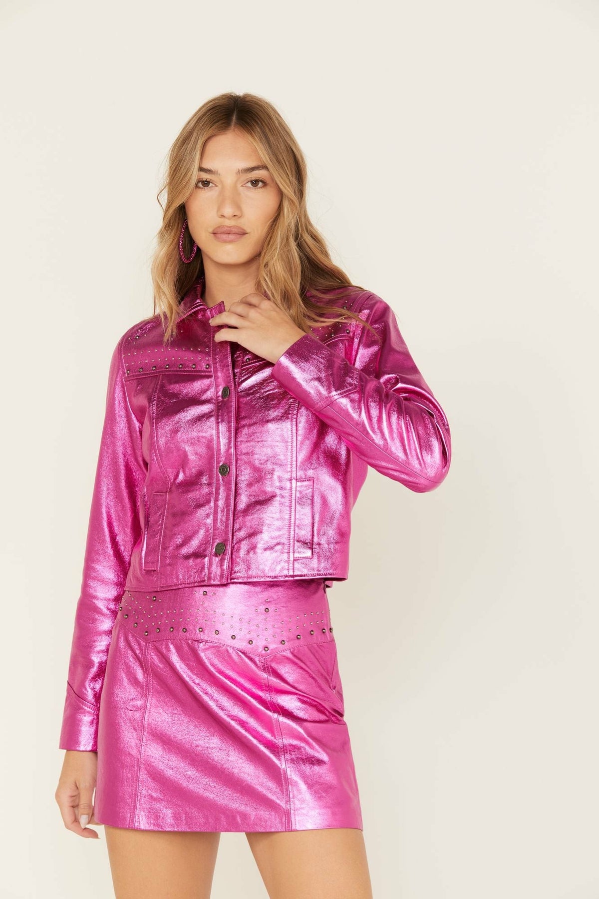 Show Stopper Studded Metallic Leather Jacket