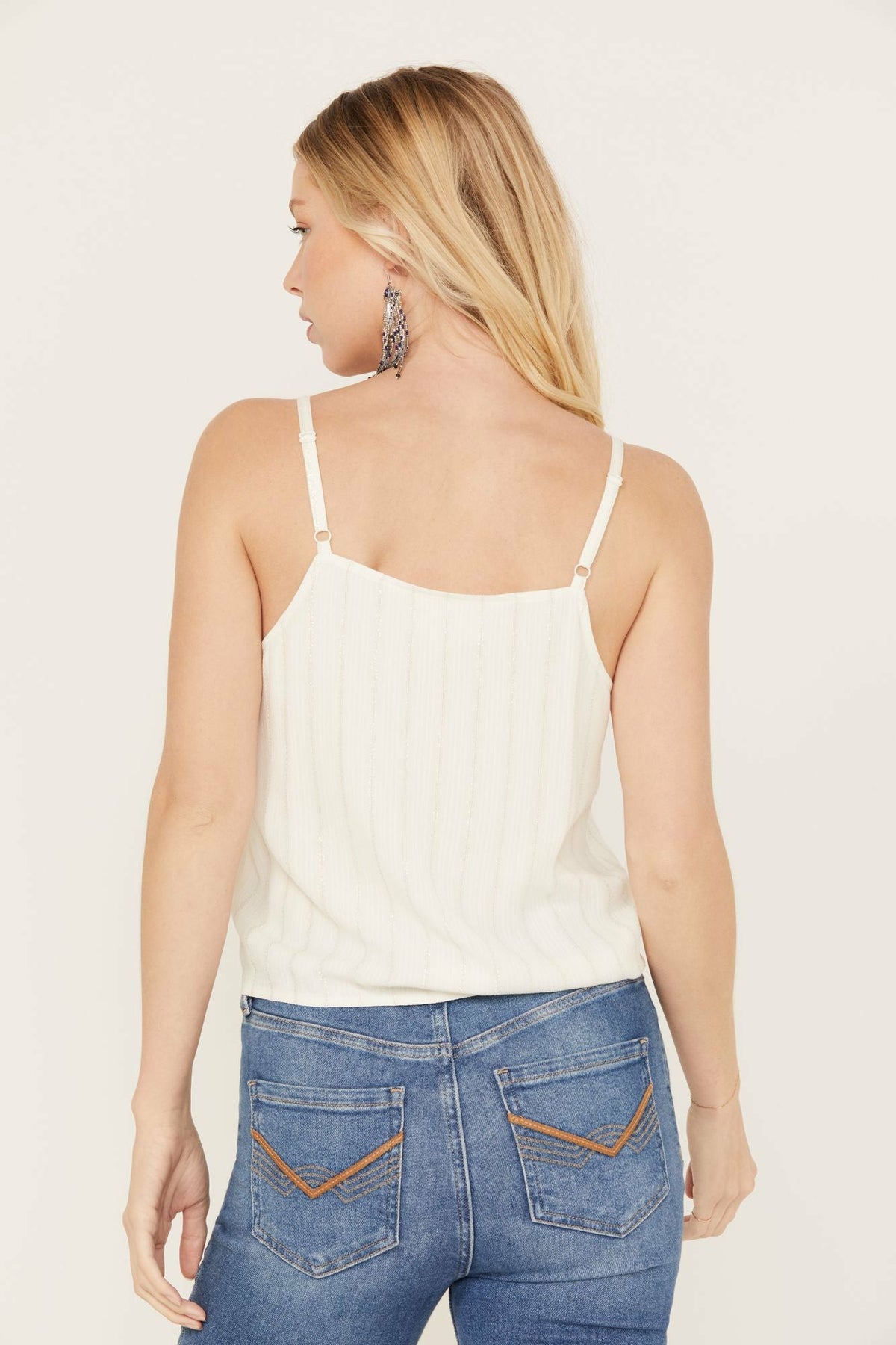 Rio Metallic Striped Tie Tank Top