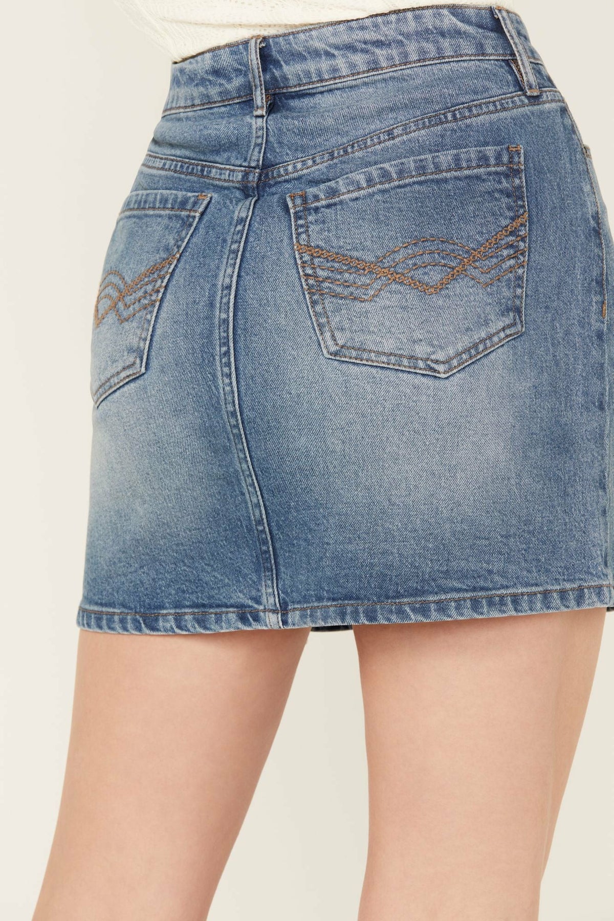 Barywood High Rise Denim Rhinestone Skirt