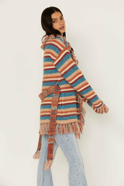 Abilene Striped Fringe Cardigan Sweater