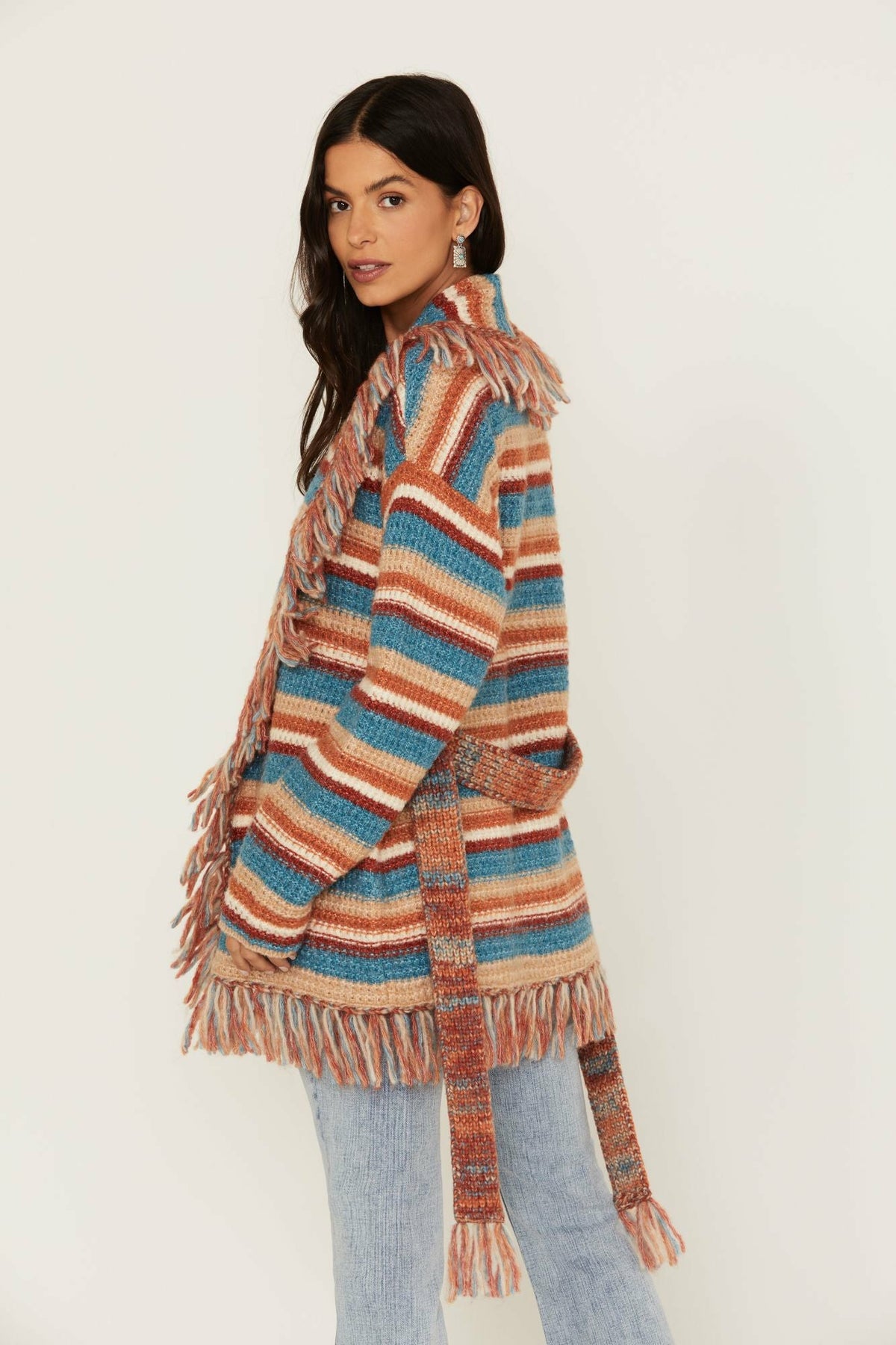Abilene Striped Fringe Cardigan Sweater