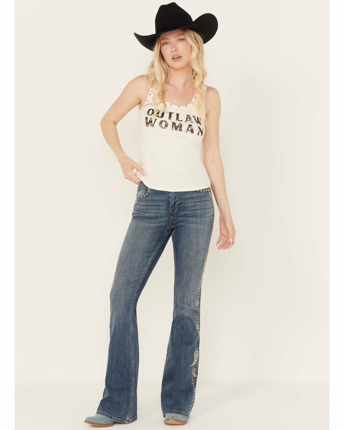 Onslow Medium Wash Gypsy High Rise Embellished Stretch Flare Jeans