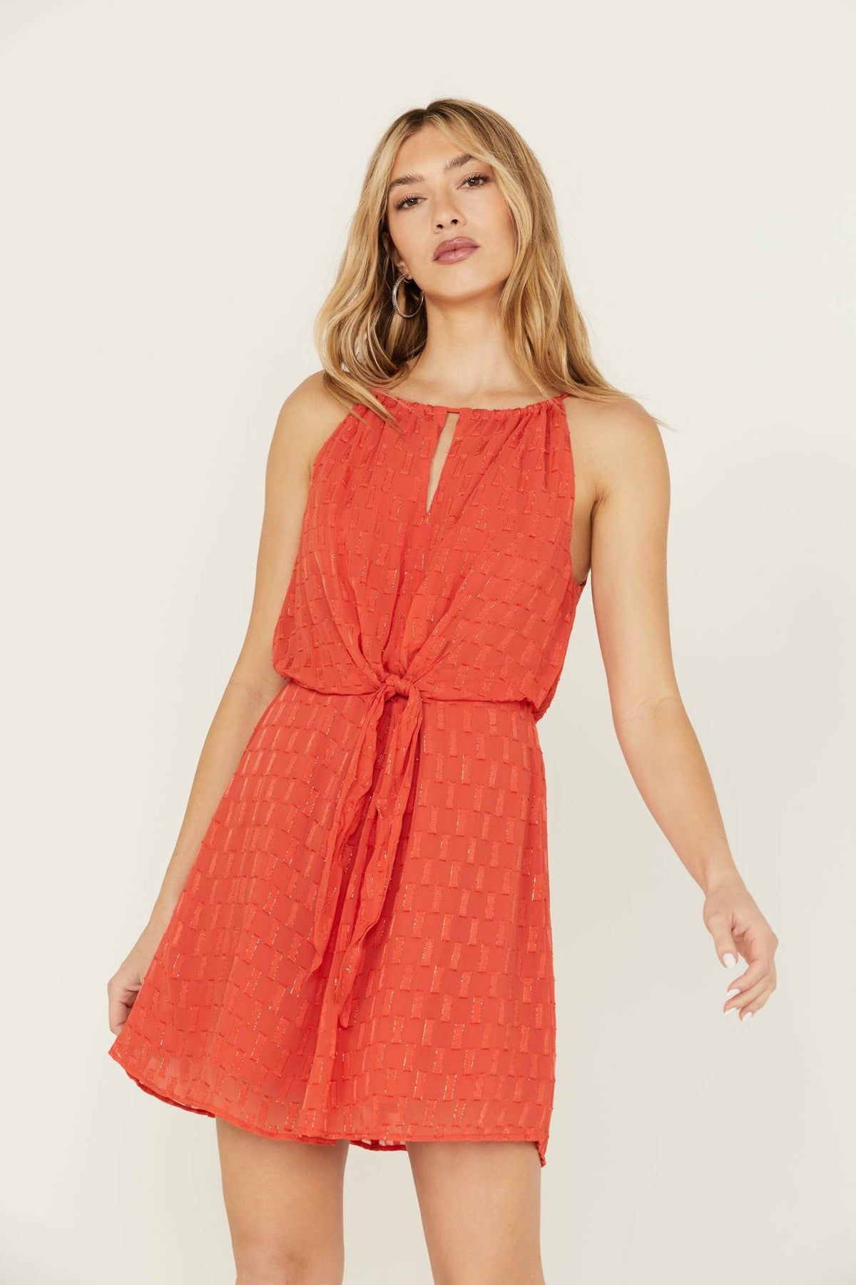 Gladiolus Metallic Slip Tie Front Dress