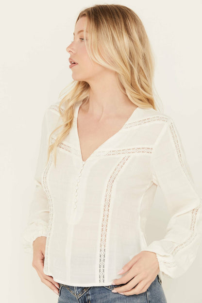 Charlotte Long Sleeve Lace Inset Top