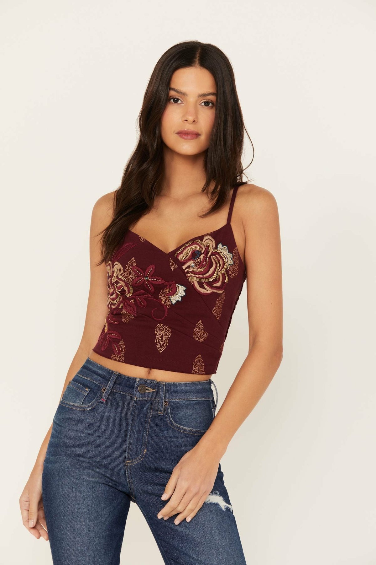 Jessamine Embroidered Smocked Back Crop Top