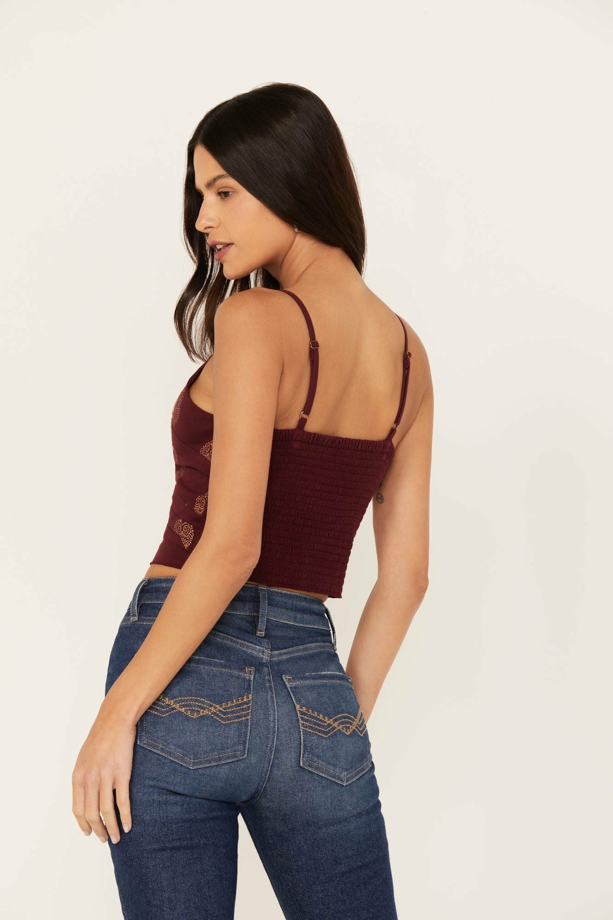 Jessamine Embroidered Smocked Back Crop Top