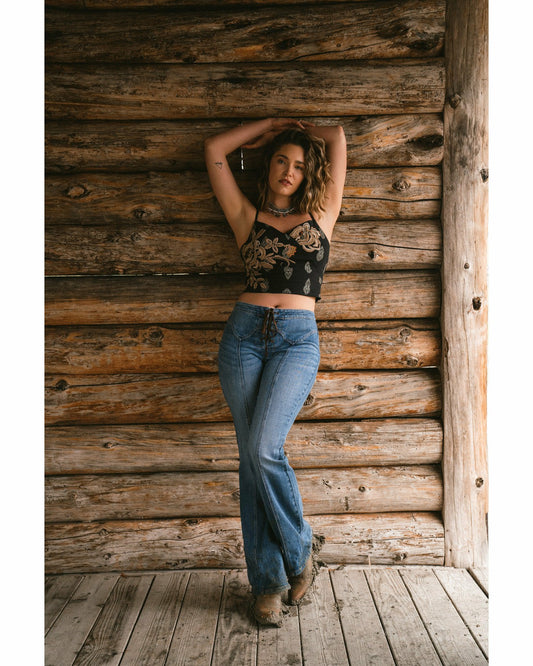 Jessamine Embroidered Smocked Back Crop Top