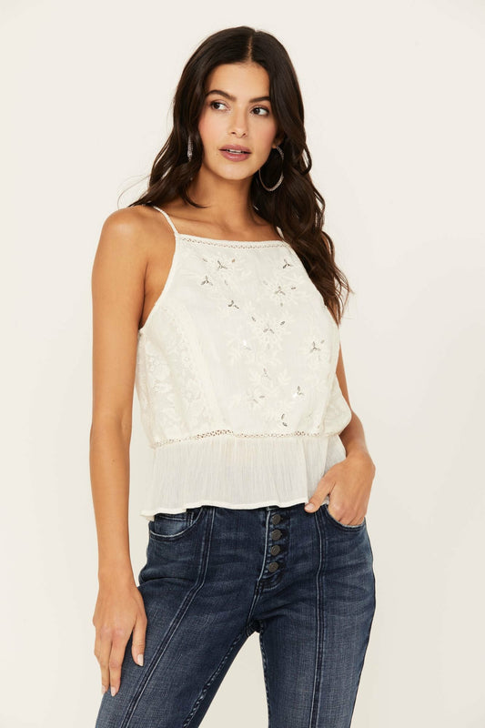 Magda Embroidered Peplum Tank