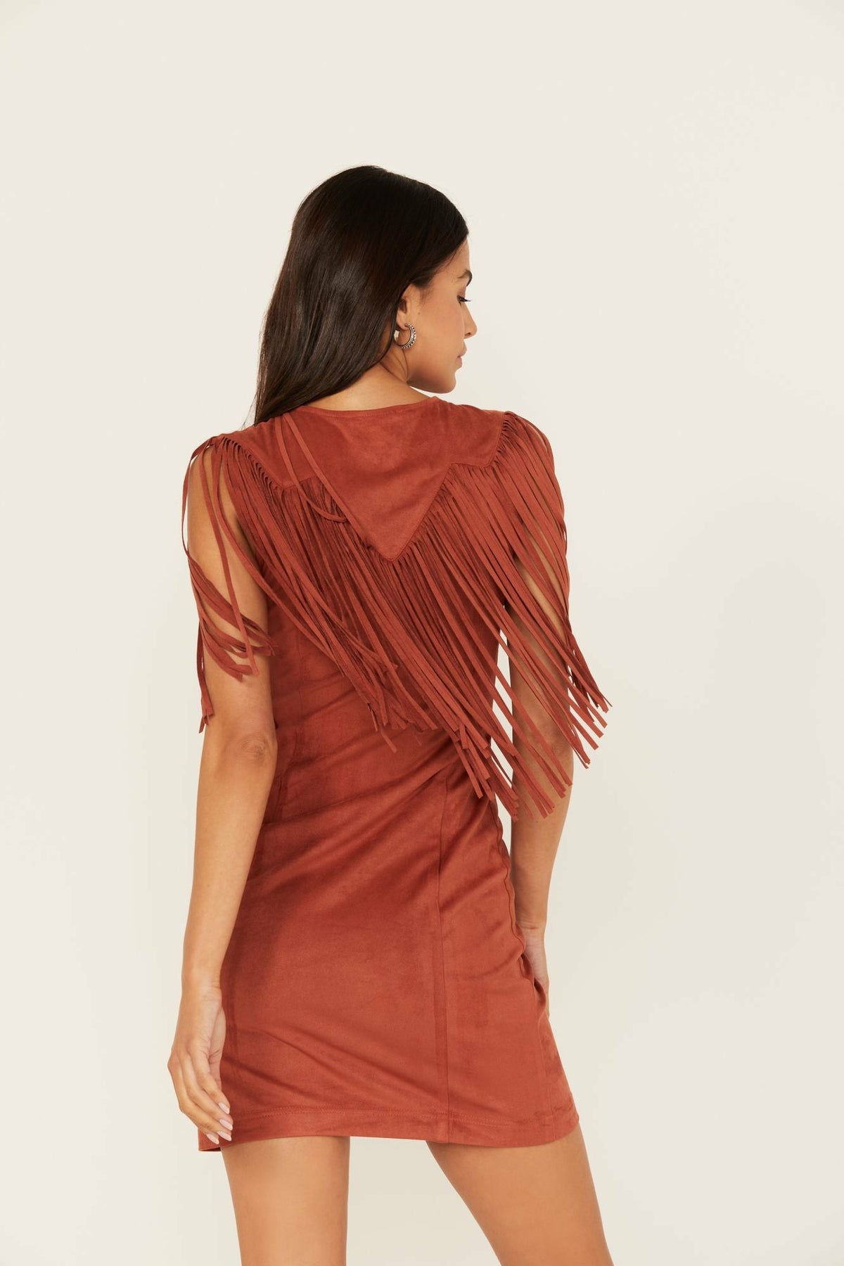 Lady Bird Faux Suede Fringe Muscle Sleeve Dress