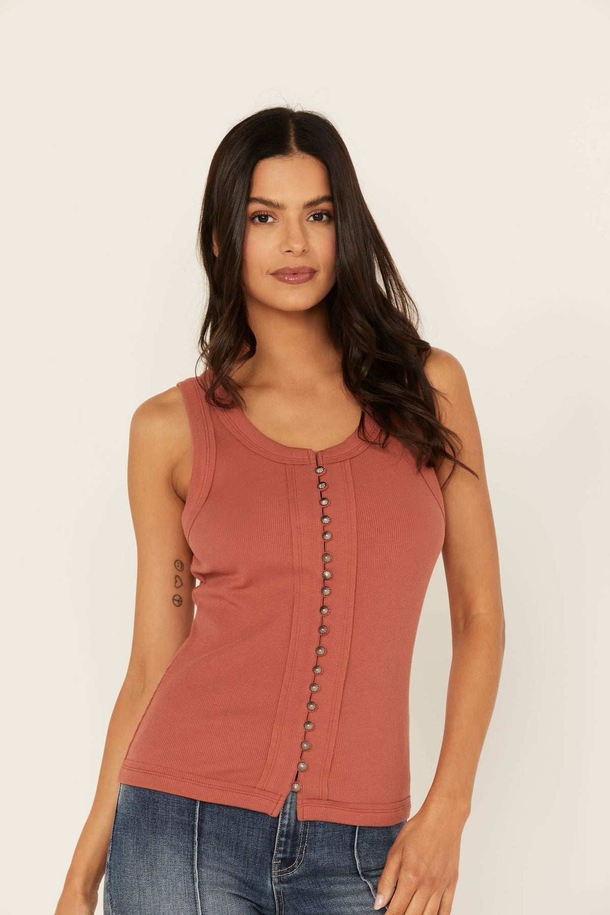 Edna Button Front Ribbed Tank