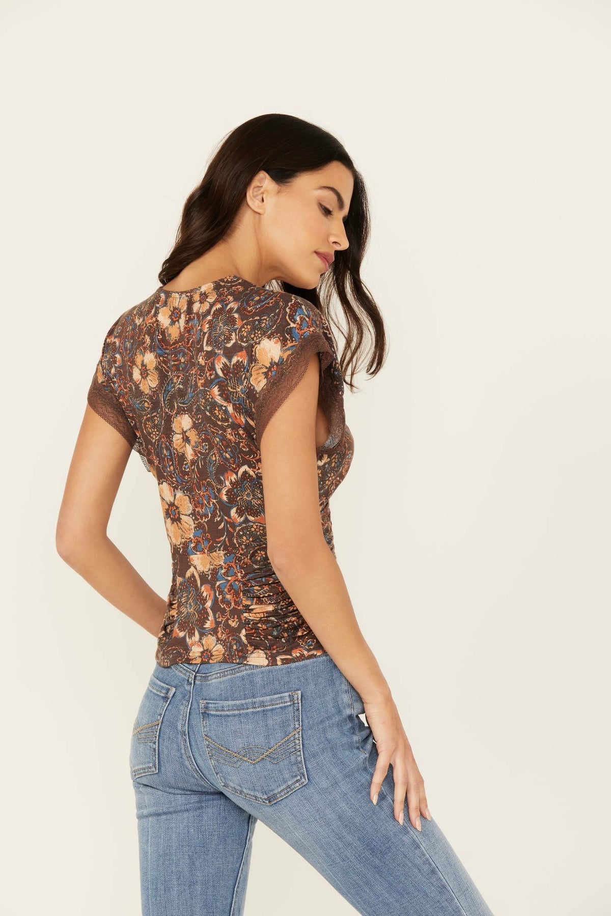 Poppy Floral Lace Trim Jersey Top